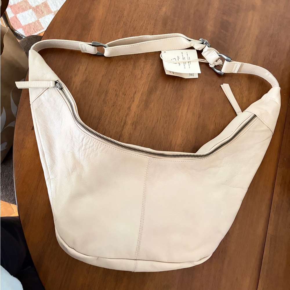 Free People Cream Leather Sling Bag
